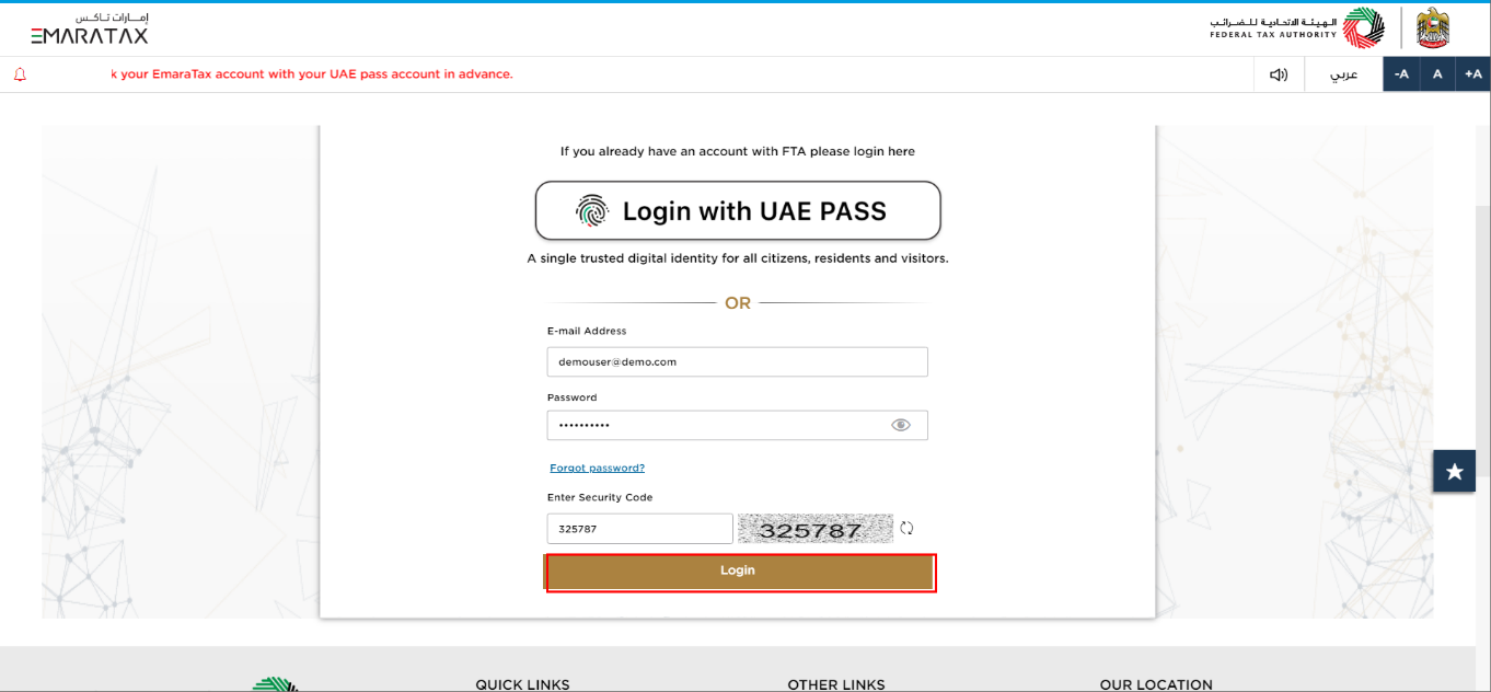Login to EmaraTax as Juridical Person Tax Agent