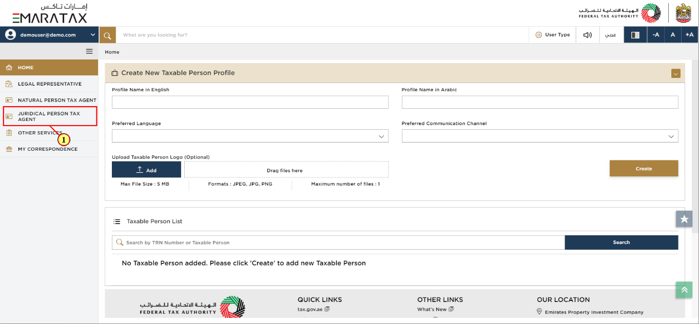 Taxable Person Dashboard