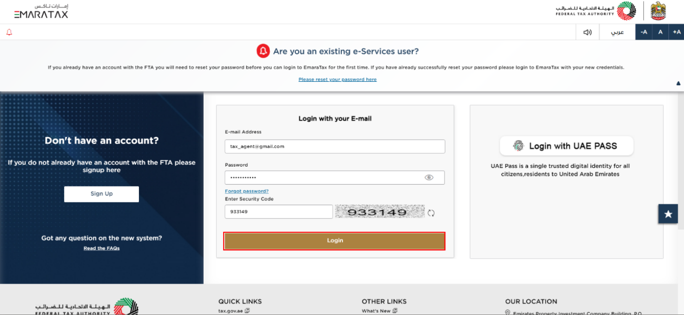 Login to EmaraTax as Juridical Person Tax Agent