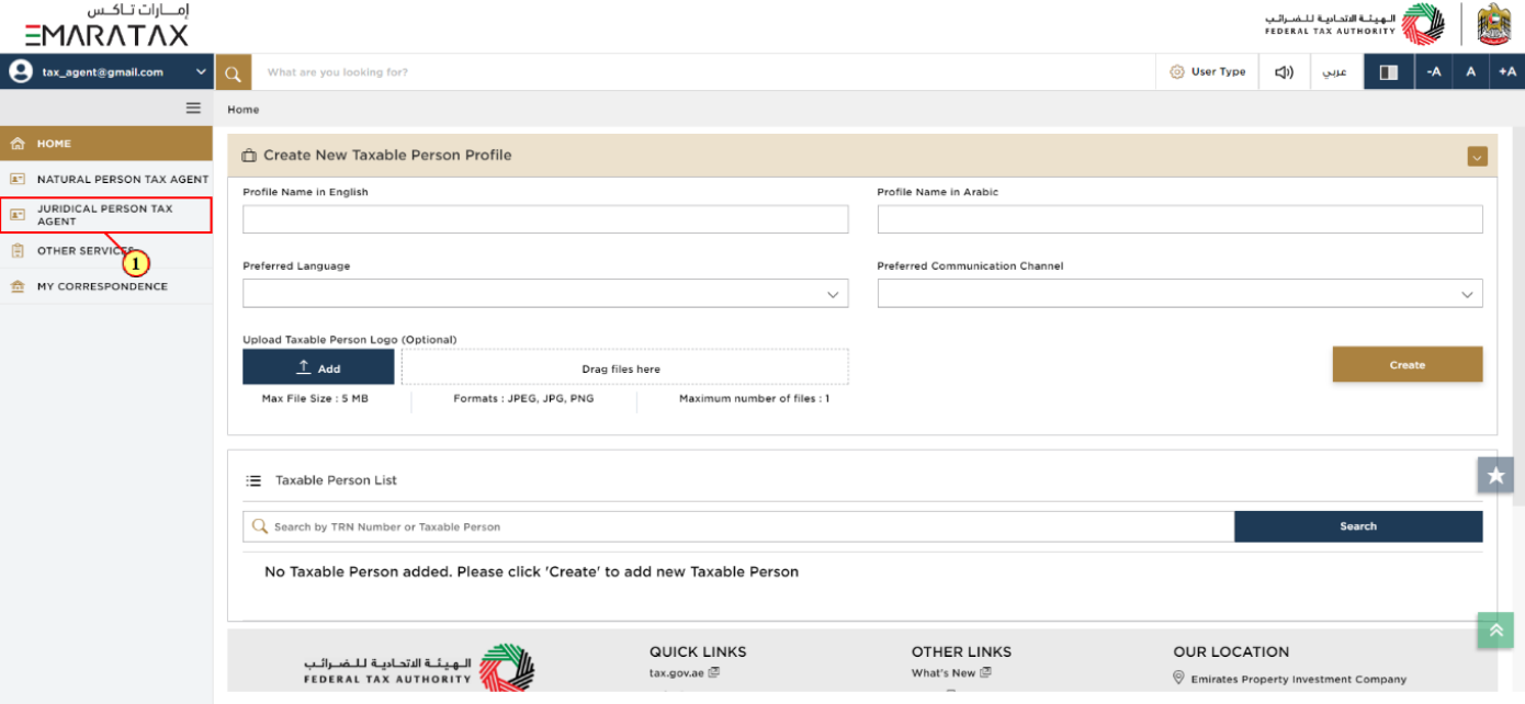 Taxable Person Dashboard