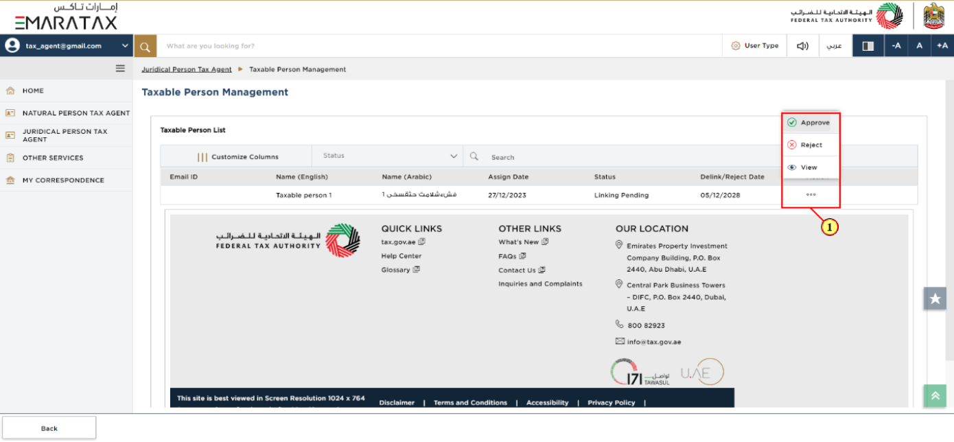 taxable person management dashboard