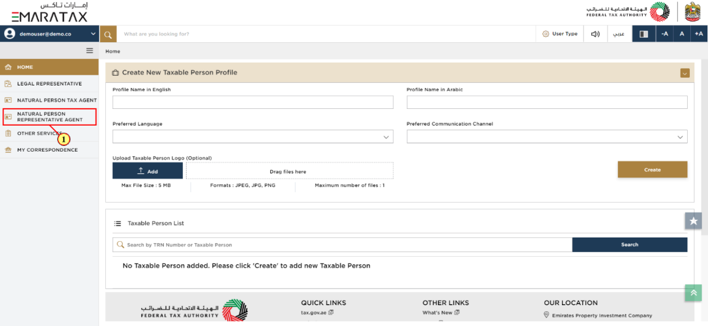 Taxable Person Dashboard