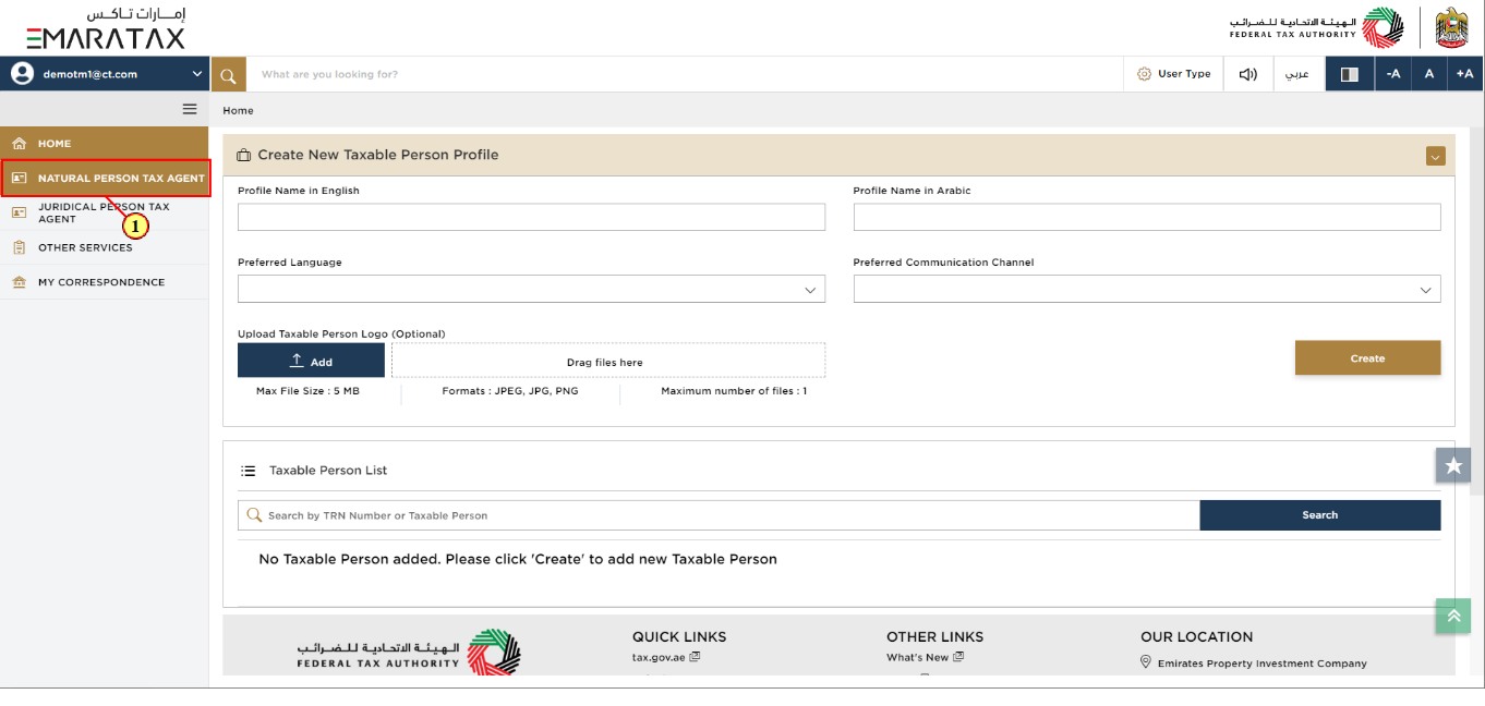 Natural Person Tax Agent Dashboard overview