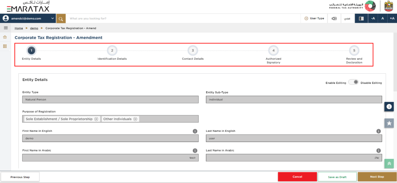 Entity Details Section