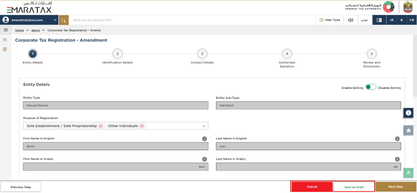 Entity Details Section