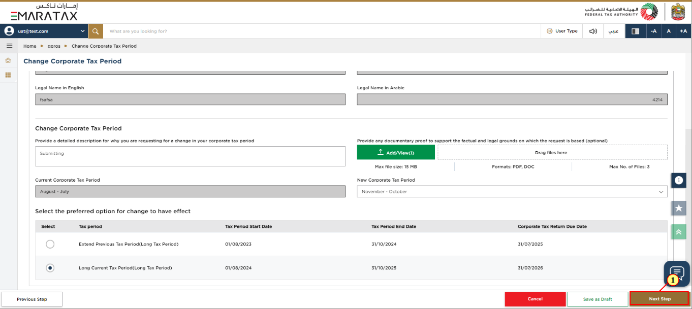 Review and Select the new filing dates