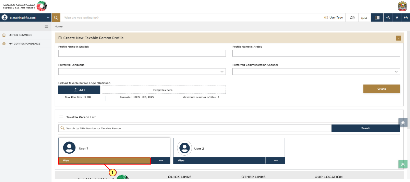 EmaraTax Taxable Person Dashboard